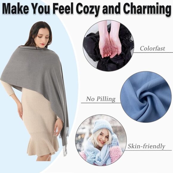 Women's Scarf Pashmina Shawls and Wraps Winter Warm Silky Scarves- Gray - Picture 3 of 8